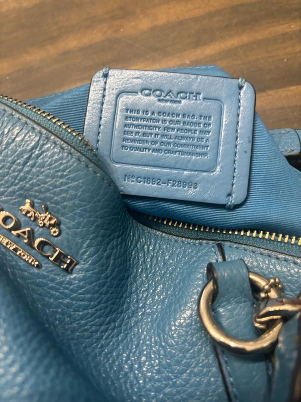 Coach Pebble Leather Shoulder Tote in Blue - Picture 3 of 3